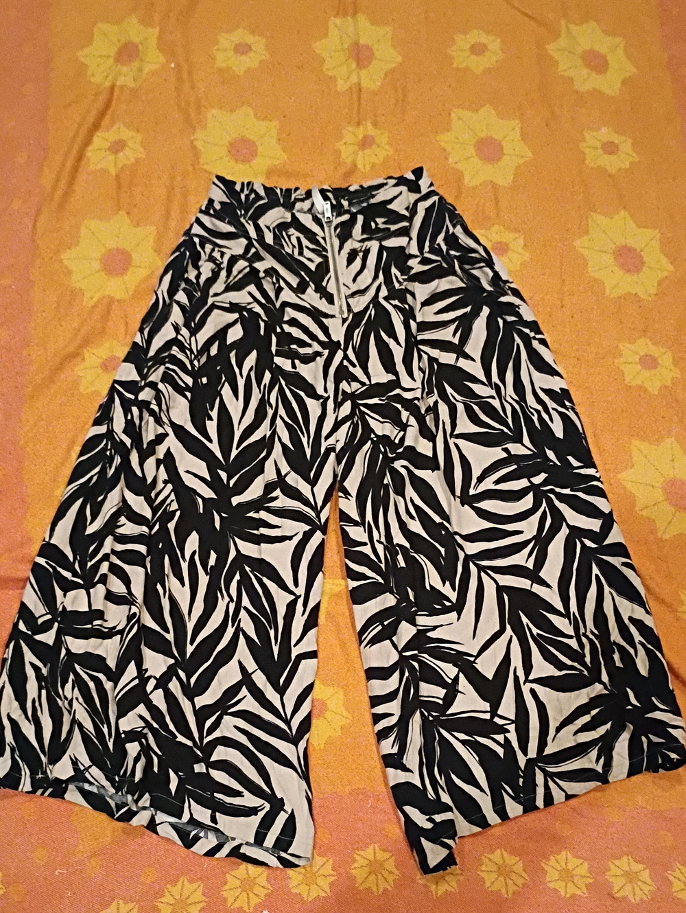 Free People Movement Black Beige Tropical Wide Leg Pants XS